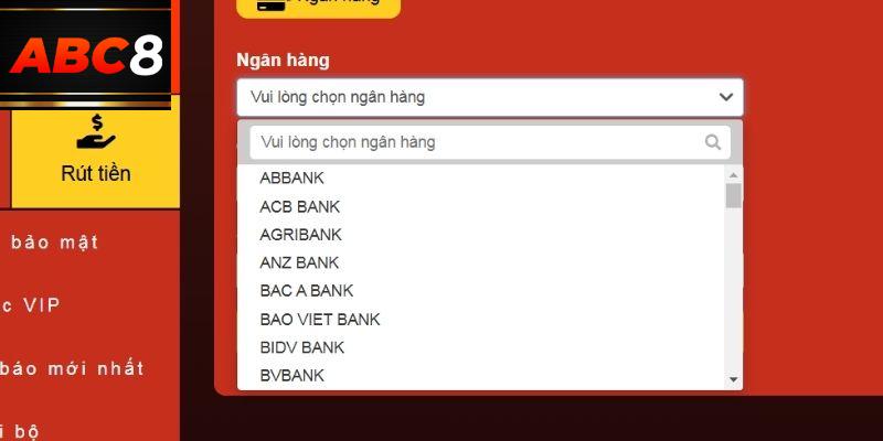 Lấy hình thức liên kết ngân hàng khi rút tiền ABC8